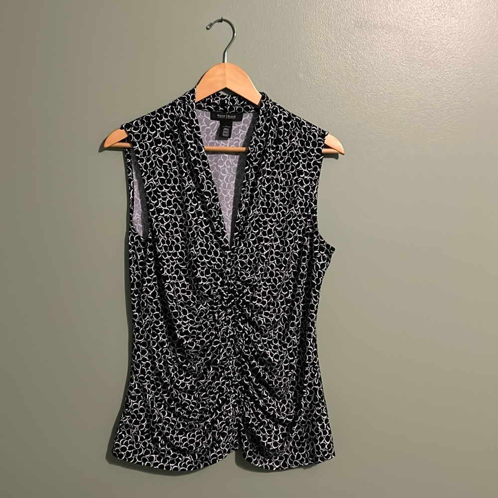 White House Black Market - Black and White Rouched Sleeveless Top - Large